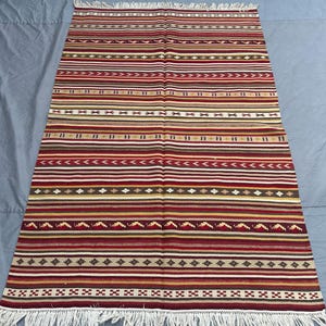 Best Price, 4.6x6.10 Ft Afghan Vintage Kilim Rug | Handwoven Wool Striped Tribal Flatweave | Boho Oriental Area Rug | Rustic Nomadic Decor