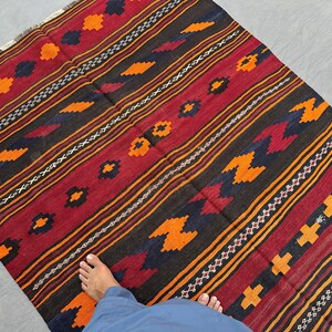 Best Price, Afghan Nomadic Kilim Rug | 4.9x6 Maldari Tribal Flatweave | Handwoven Wool Vintage Striped Boho Decor | Ethnic Rustic Wool Kilim