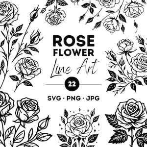 Rose Line Art SVG Bundle: 22 Botanical Illustrations (Digital Download)