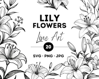 Paquete SVG de elegantes lirios: Clipart floral (descarga digital)