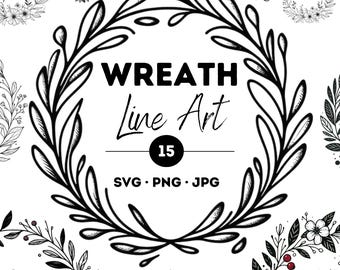 Elegant Floral Wreath Line Art SVG Bundle (15 Files)