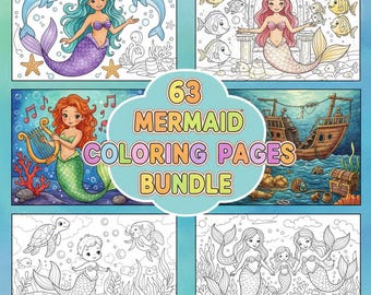 Kleurplaten Magical Mermaids and Ocean Friends Kleurplaten 63 pagina's printbare bundel voor kinderen