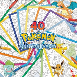 May include: A set of 40 Pokémon colouring pages featuring various Pokémon characters. The pages are surrounded by colourful crayons. The cover displays the Pokémon logo and the number 40.