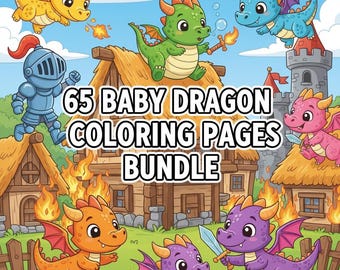 Baby Woodland Dragon Coloring Pages Fantasy Grayscale Book Adults Kids Printable Art PDF Download