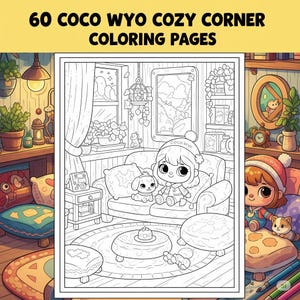 Coco Wyo Cozy Corner Coloring Book |  60 Printable Pages for Kids & Adults | Cute Printable Pages | Instant Download | Easy Coloring Book