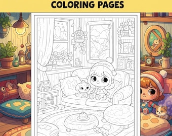 Cozy Corner Coloring Book – 48 Printable Pages for Kids & Adults | A4 PDF Instant Download