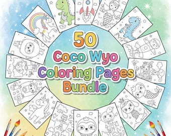 Megapaquete de libros para colorear de Coco Wyo, 50 páginas digitales, colección para adultos, relajación y descarga instantánea.