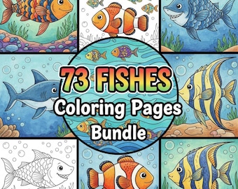 50 páginas para colorear de peces variados - Libro para colorear para adultos y niños, hojas para colorear del océano, descarga instantánea, archivo PDF imprimible