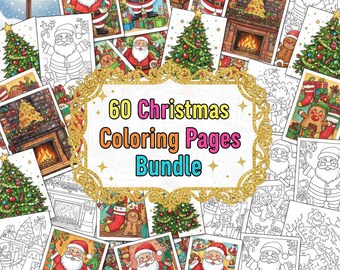 60 Christmas Coloring Pages Bundle, Festive Holiday Activity Sheets (PDF Download)