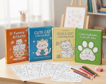 Katzen Malbuch | Kawaii Kitty Malvorlagen | Druckbare Kunst zum Entspannen