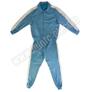 Men&#39;s Collared Leather Track Suit with Stripe - Jogging Style Sweatsuit - Men Tracksuit Sweatsuit - Baby Blue with White Stripe