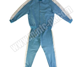 Chándal de cuero para hombre: chándal azul bebé con rayas blancas