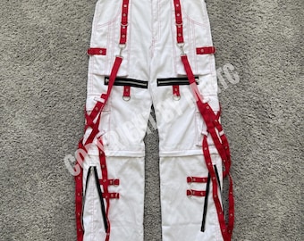 Pantaloni unisex in cotone bianco fatti a mano / Jeans cyber gotici punk / Pantaloni alla moda alt rock