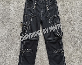 Pantaloni unisex in cotone nero fatti a mano / Jeans cyber gotici punk / Pantaloni alla moda alt rock
