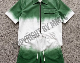 Completo da uomo estivo con pantaloncini e camicia in pelle – Outfit estivo per festival – Abiti estivi – Pelle di agnello