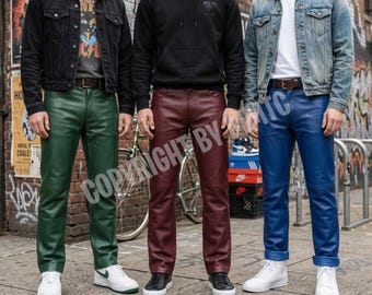 Pantaloni da uomo in pelle di pecora stile streetwear – Gamba dritta stile biker