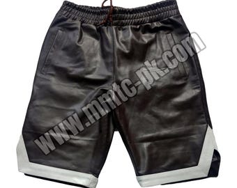Men's Leather Basketball Shorts: Striped Fashion Shorts