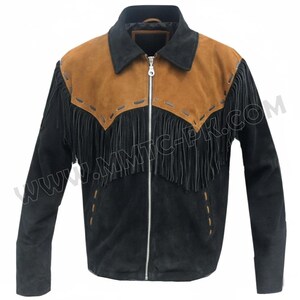 Men&#39;s Suede Western Cowboy Jacket: Genuine Cowhide Leather