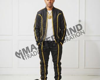 Tuta da uomo in pelle Brayden [Nero/Giallo] 100% vera pelle di agnello