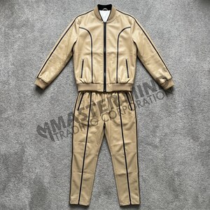 Herren Brayden Lederanzug [Khaki / Schwarz] 100% echtes Lammleder Bild 2