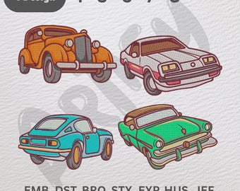 Vintage Car Embroidery Design Set: Retro Vehicle Machine Embroidery (Instant Download
