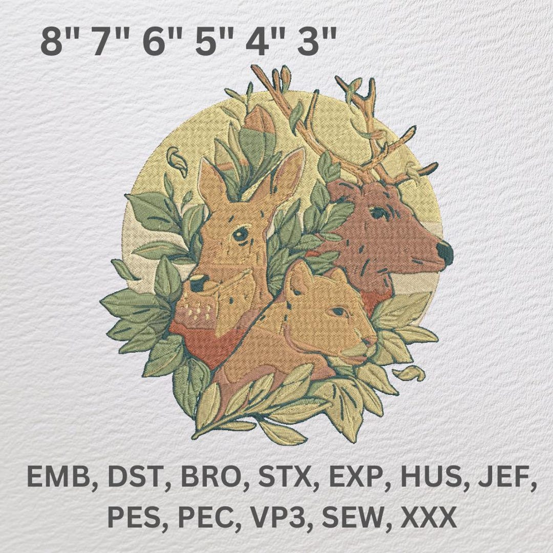 Woodland Animal Embroidery Design, Deer Bear Fox Forest Pattern, Rustic ...