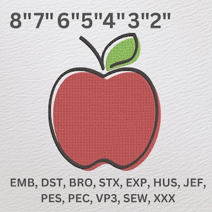 Apple Embroidery Design – 7 Sizes – Red Fruit Outline Machine Embroidery File – Teacher Gift Stitch Pattern – Instant Download