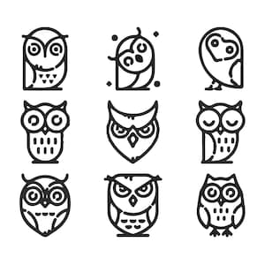 Owl Bird Silhouette Embroidery Design Bundle, Black Outline Machine Embroidery File, Instant Download, 5 Size