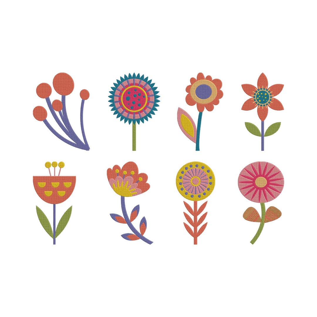 Folk Floral Machine Embroidery Design Bundle, Boho Flower Embroidery ...