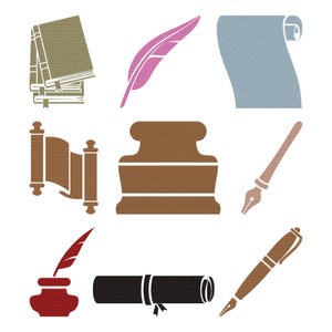 Writing Machine Embroidery Bundle, 9 Calligraphy Pen Scroll Ink Designs Instant Download