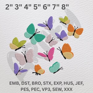 Multicolor Butterfly Embroidery Design – Cartoon Machine Embroidery File – 7 Sizes Included – Instant Download