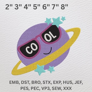 Cool Planet Embroidery Design | Cartoon Saturn Space Embroidery File | Funny Galaxy Machine Embroidery