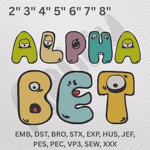 Diseño divertido de bordado del alfabeto – Fuente de letras monstruosas – Bordado a máquina de letras infantiles – Lindo archivo de puntada ABC – Descarga instantánea