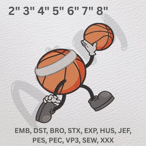 Funny Basketball Machine Embroidery Design – Cartoon Sport Ball Character – Instant Digital Download