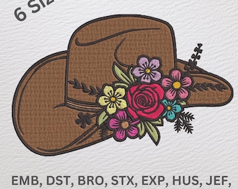 Floral Cowgirl Hat Embroidery Design: Western Rodeo (Instant Download)
