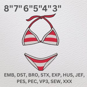 Striped Bikini Embroidery Design – Summer Beach Swimwear Machine Embroidery File – 6 Sizes – Instant Download – Swimsuit Applique