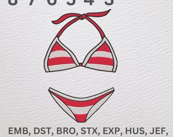 Striped Bikini Embroidery Design – Summer Beach Swimwear Machine Embroidery File – 6 Sizes – Instant Download – Swimsuit Applique