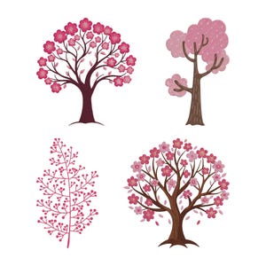 Diseños de bordado a máquina de cerezos en flor, juego de 4, apliques florales de Sakura (descarga digital)