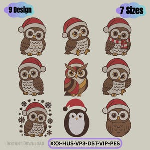 Christmas Owl Machine Embroidery Design, Instant Digital Download PES DST