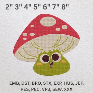 Cute Mushroom Embroidery Design | Cartoon Machine Embroidery File | Instant Download in 12 Formats | 2"-8" Sizes