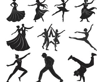 Tanz-Ballett Silhouette Stickdatei, Ballett-Ballett und Hip-Hop-Tänzer Maschinenstickerei, 10 Design, Größe 9, Instant Download