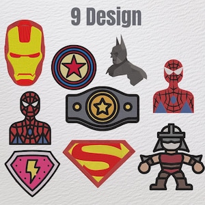 Superhero Machine Embroidery Bundle | 9 Designs for Boys | Marvel & Comic Heroes | PES DST JEF VP3 Files | 2" to 8" Sizes | Instant Download
