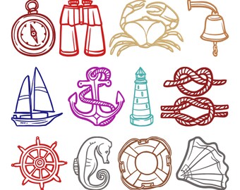 Maritimes Stickmuster Set mit 13 Meer und Marine Stickmustern