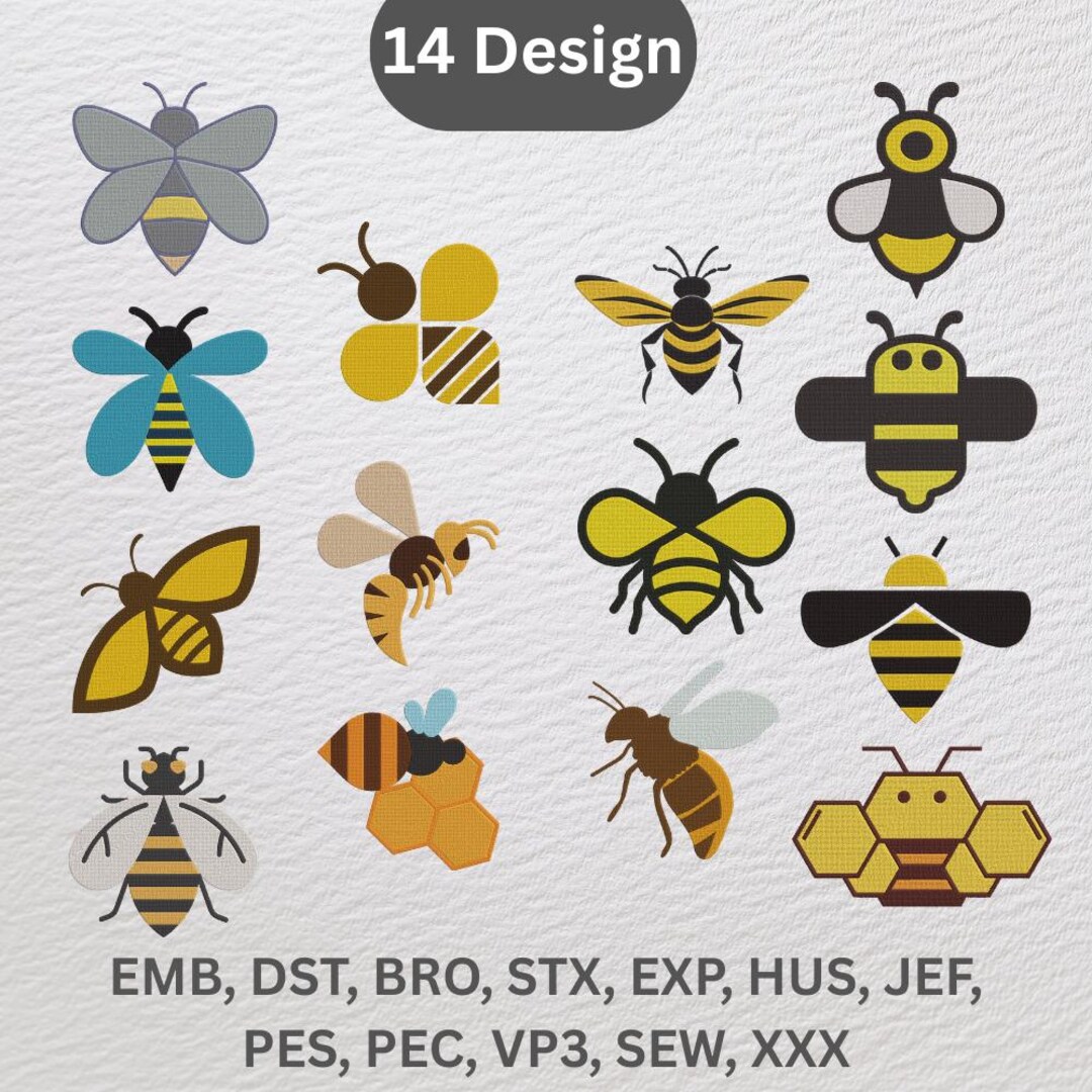 Bee Embroidery Design Bundle – 14 Honey Bee Machine Embroidery Files ...