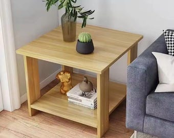 Modern Double-Layer Nightstand – Minimalist Wood Bedside Table (30x30cm)