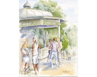 New York watercolor ~ Original plein air painting of the entrance to the Union Square Subway