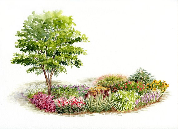 Garden Flowers Watercolor Floral Watercolor Painting Digital Download Print Of A Garden Scene In Watercolors - 