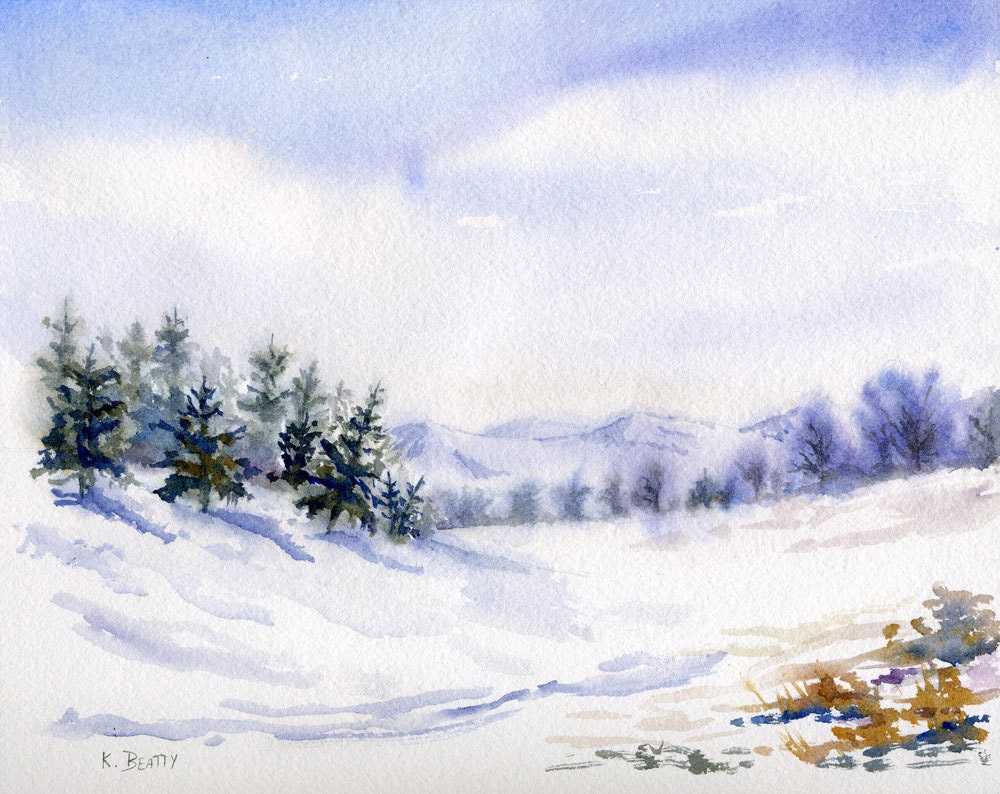 Wednesday's Walk Winter Landscape Watercolor Snow | Etsy