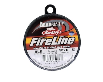 Hilo trenzado para abalorios Berkley FireLine, resistencia de 6 libras, color gris humo, 0,006 pulgadas (0,15 mm), 50 yardas.
