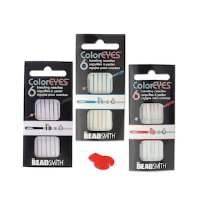 ColorEYES Beading Needles, Bundle of 3 Packs (18 Needles Total) Size 10, 11 & 12 - one Pack of Each